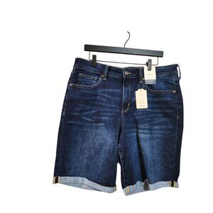 St. John's Bay Womens Bermuda Denim Shorts Mid Rise Stretch Relaxed Fit Dark Was